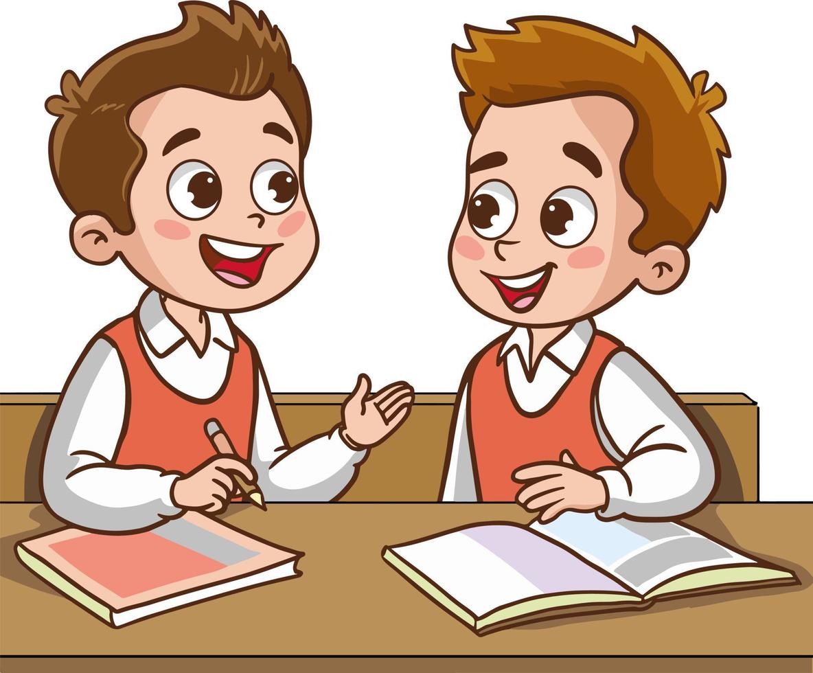 vector illustration of cute kids student talking in class