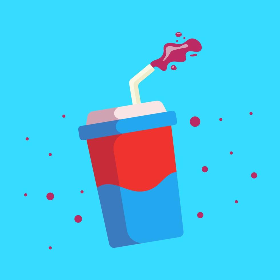 Blue, red cup with lid and straw. Icon, sticker, banner. vector