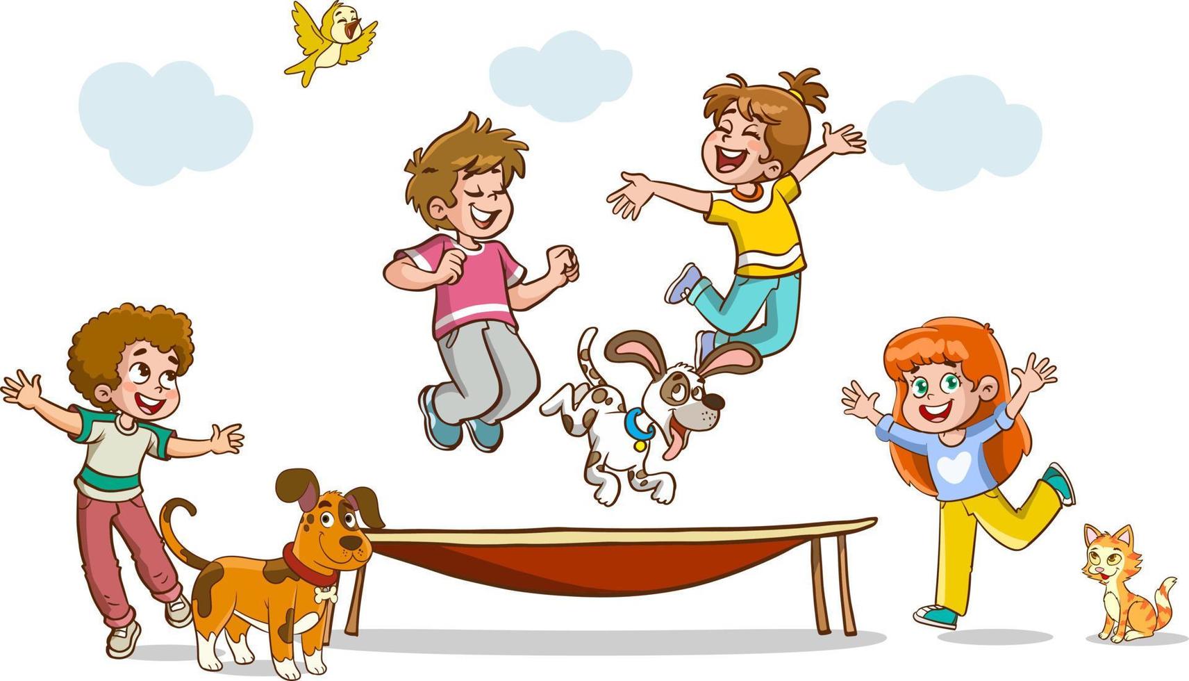 kids jumping on trampoline cartoon vector