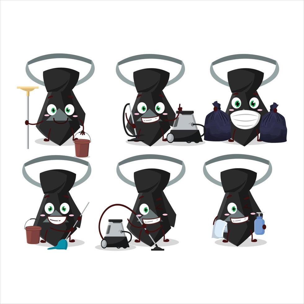 Cleaning service black tie cute cartoon character using mop vector