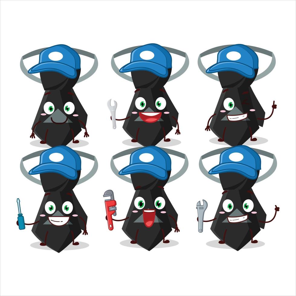 Mechanic black tie cute mascot character with pliers vector