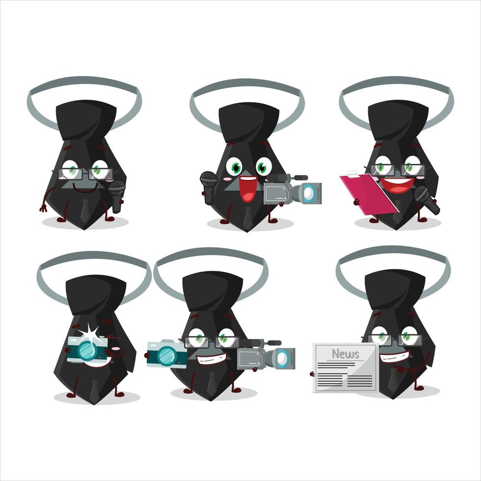 Character reporter black tie cute mascot with microphone vector