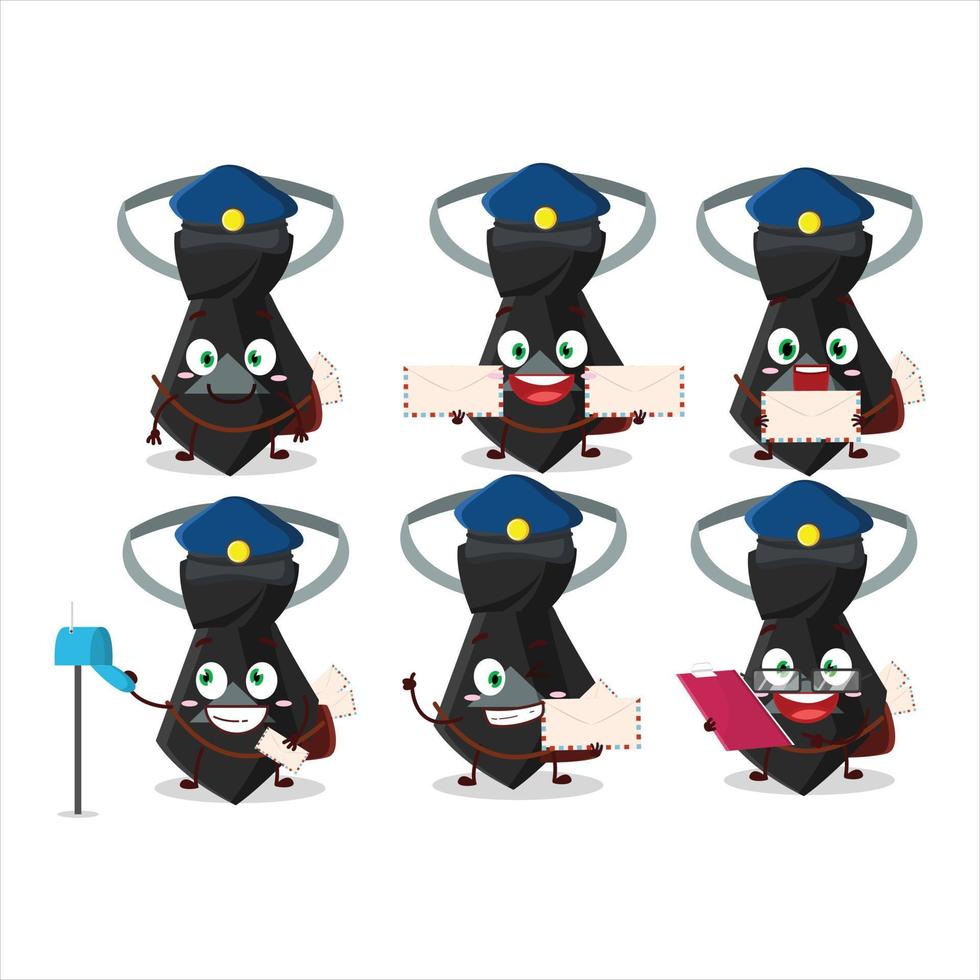 A picture of cheerful black tie postman cartoon design concept vector