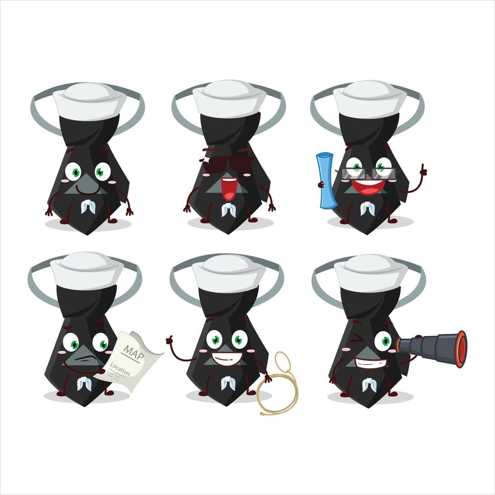 A character image design of black tie as a ship captain with binocular vector