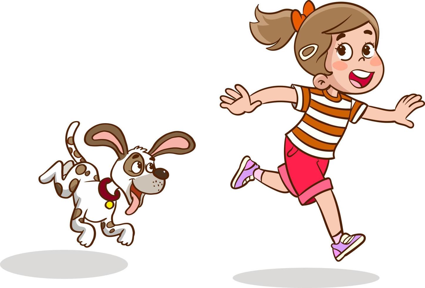 niña corriendo desde perro dibujos animados vector