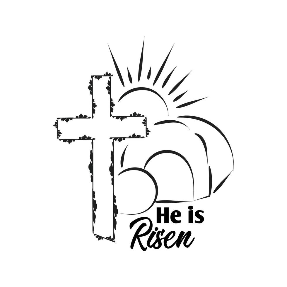 Hand drawn He is Risen indeed calligraphy lettering vector Easter text. Jesus illustration Greeting Card.