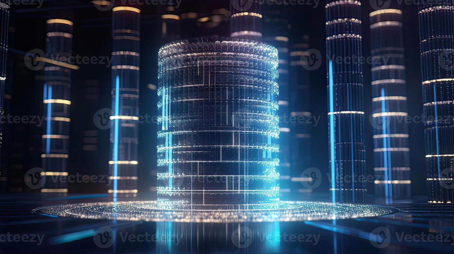 Futuristic technology for processing information analysis and sorting big data, two big databases, sharing and structuring information in digital space, . photo