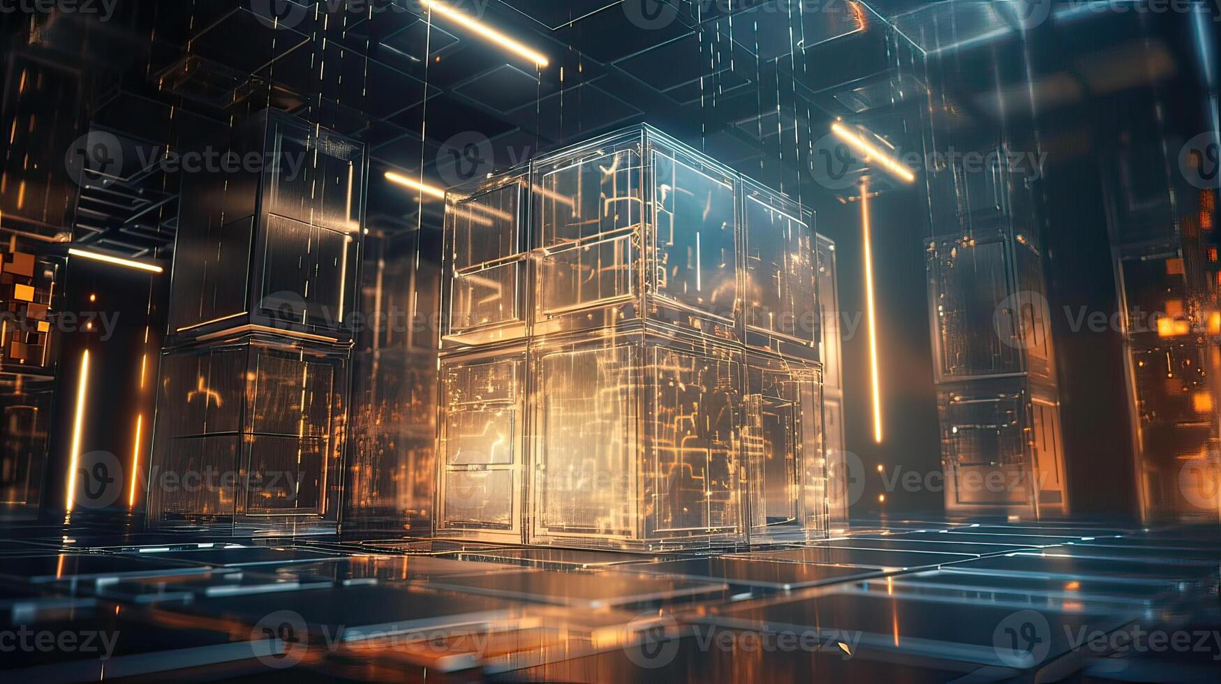 Futuristic technology for processing information analysis and sorting big data, two big databases, sharing and structuring information in digital space, . photo