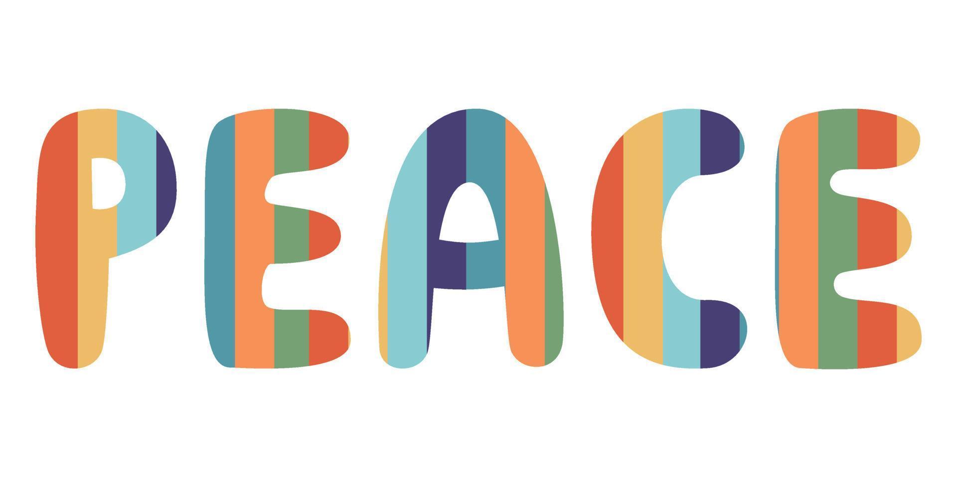 Flat vector hippy boho illustration. Hand drawn retro groovy peace lettering