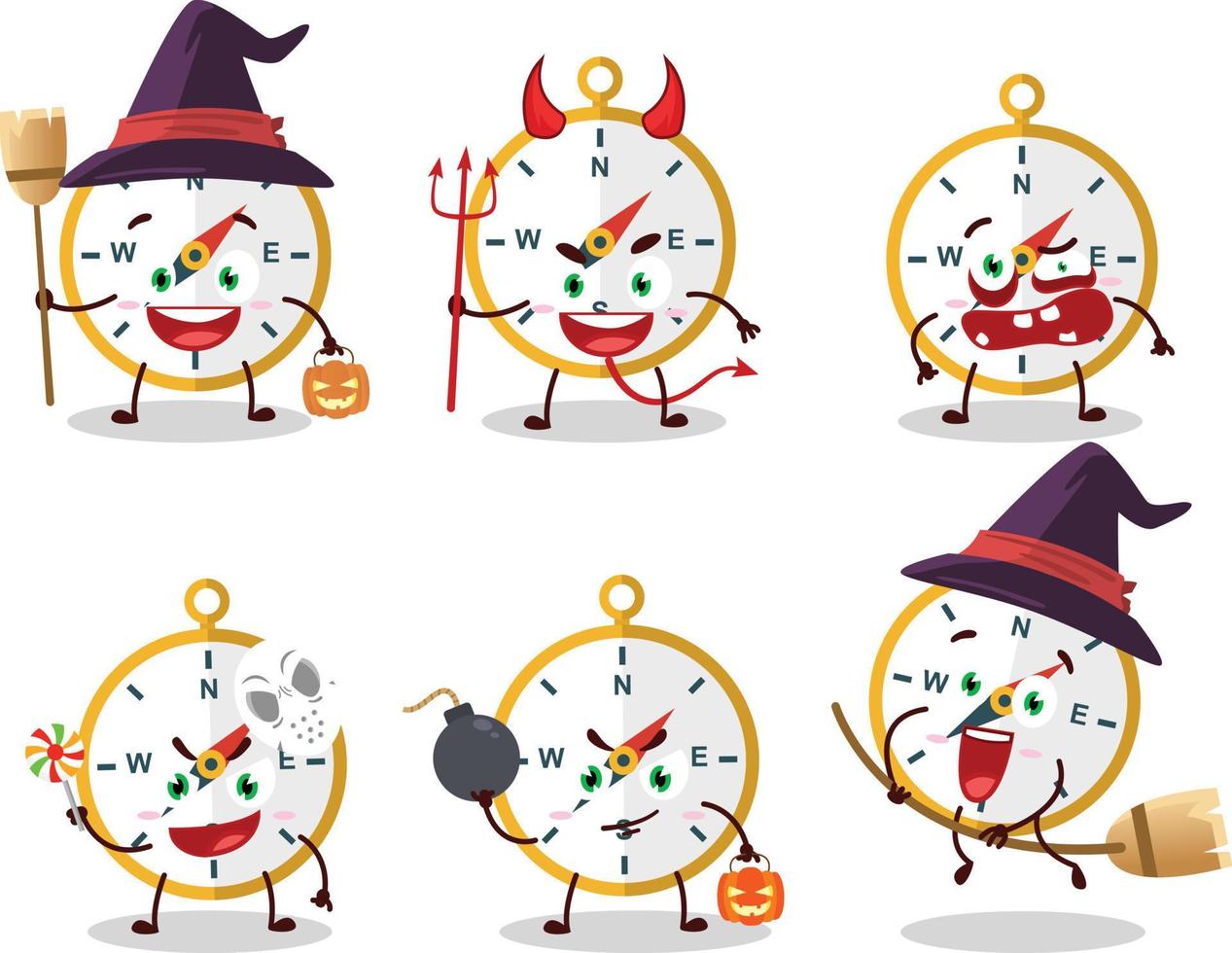 Víspera de Todos los Santos expresión emoticones con dibujos animados personaje de Brújula vector