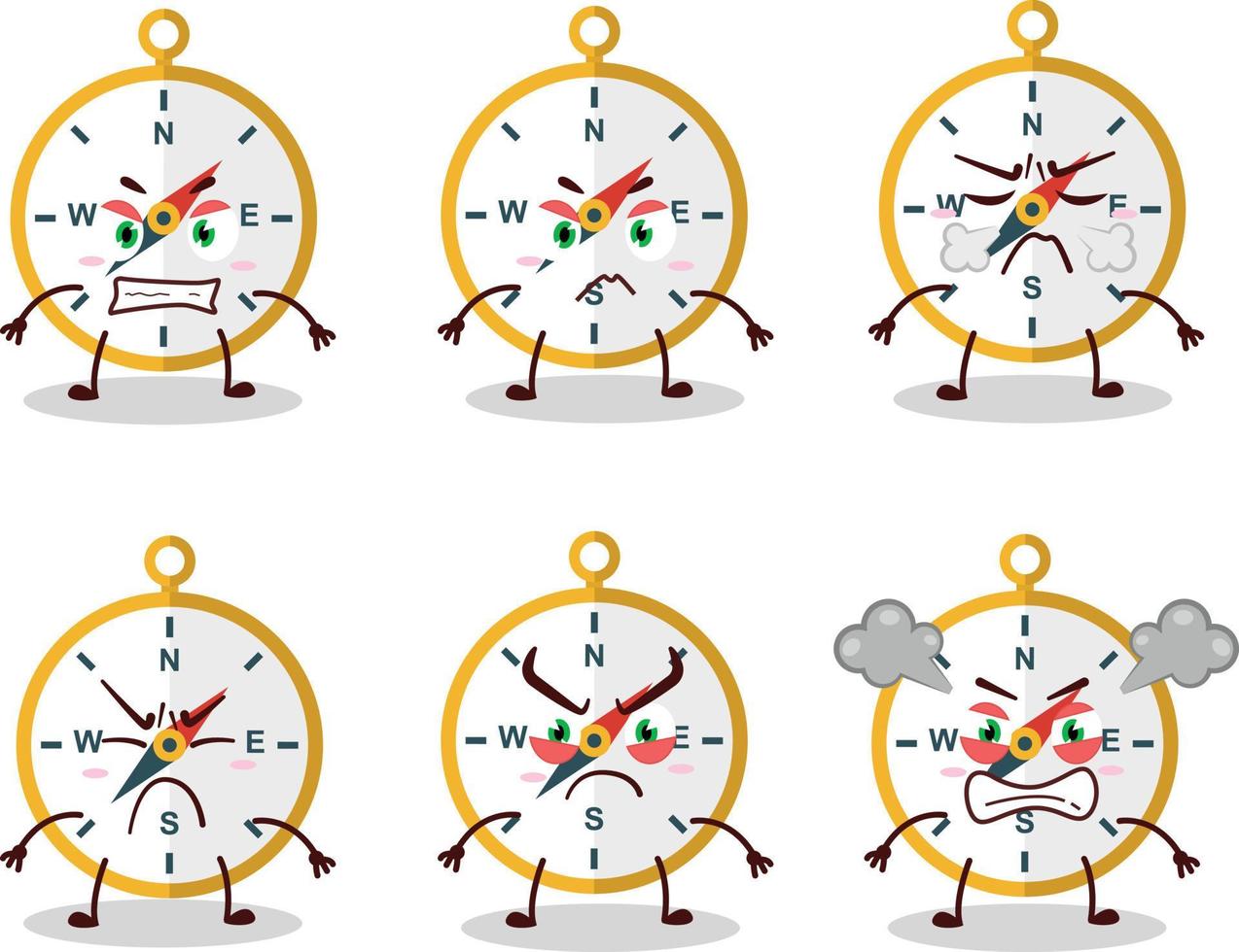 Compass cartoon character with various angry expressions vector