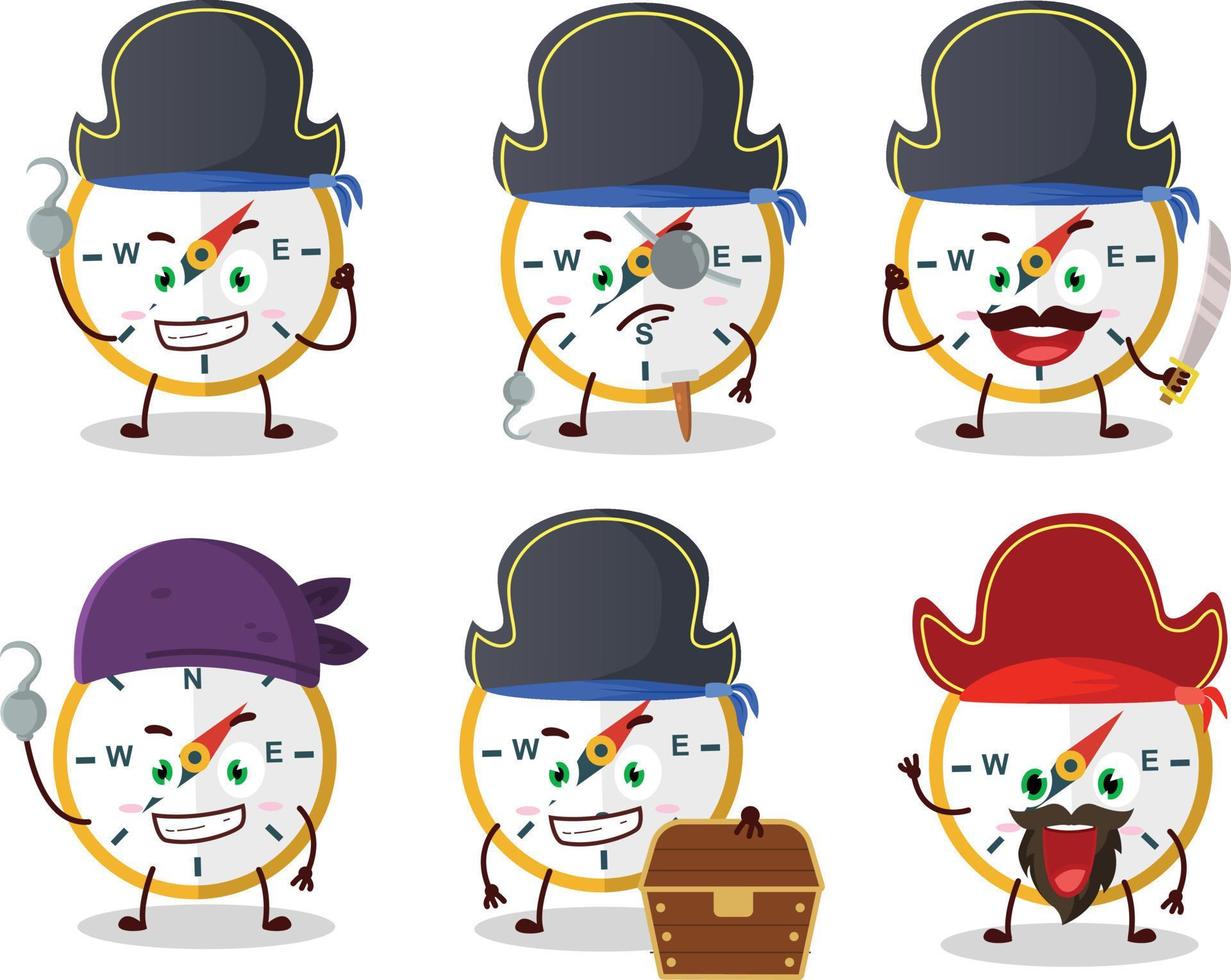 dibujos animados personaje de Brújula con varios piratas emoticones vector