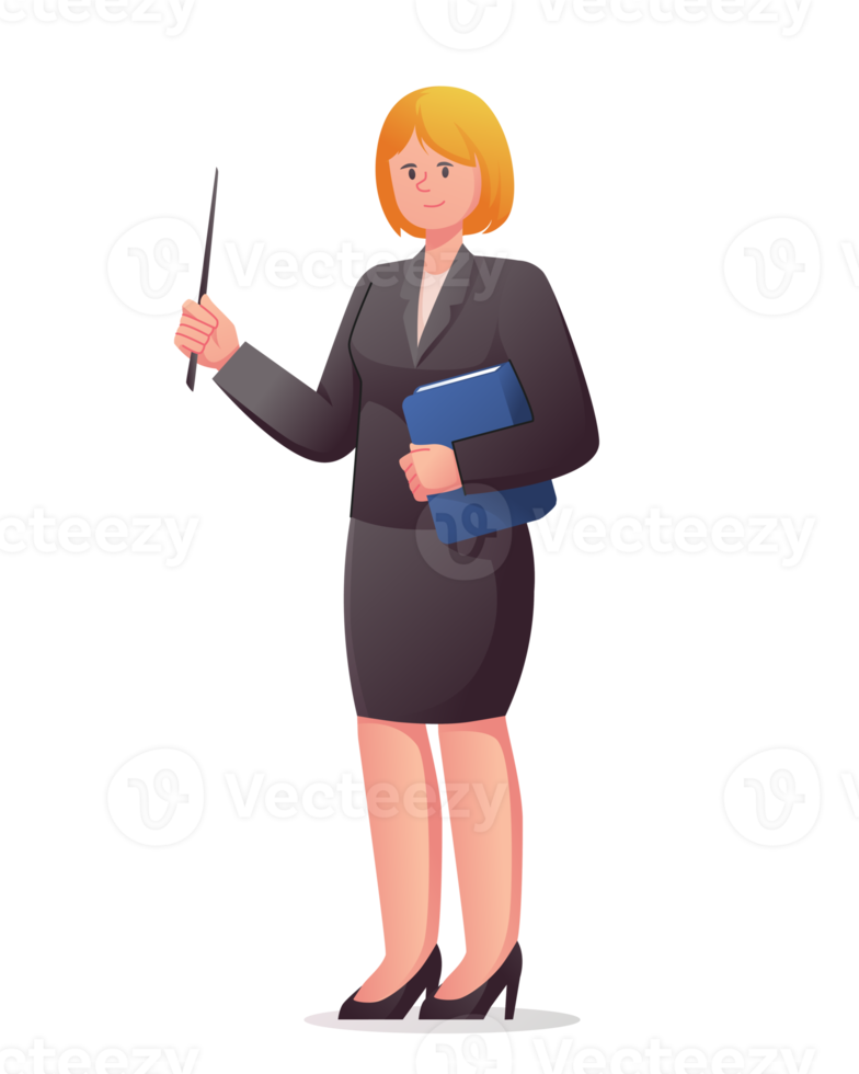 character of female teacher with pointer isolated png