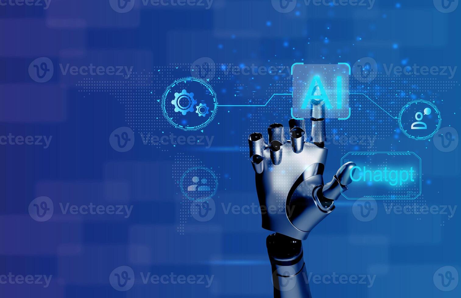 Hand model finger Ai robot artificial intelligence touch screen chatbot gpt smart technology electric software robot industry digital person people group future network copy space photo