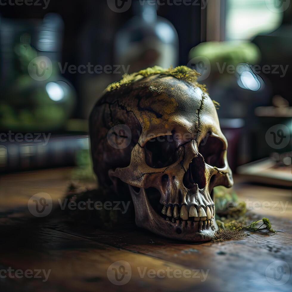 Old Skull on table. . photo