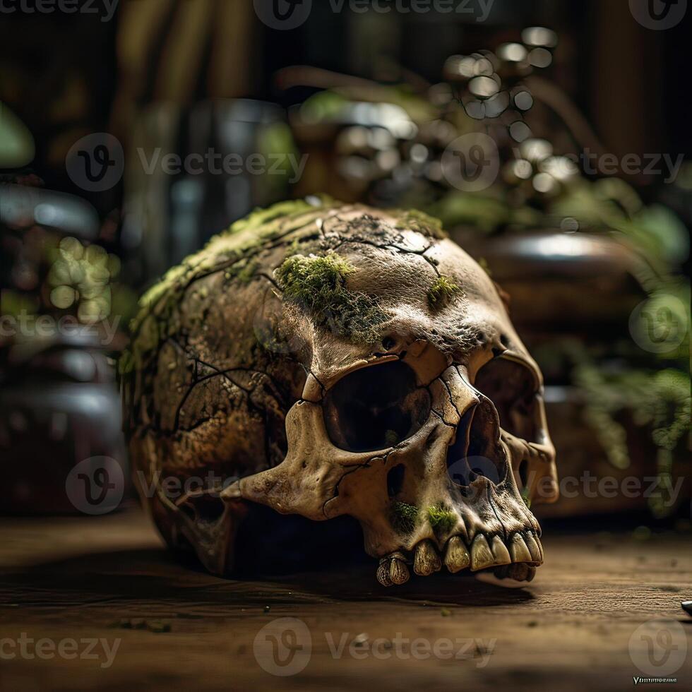 Old Skull on table. . photo