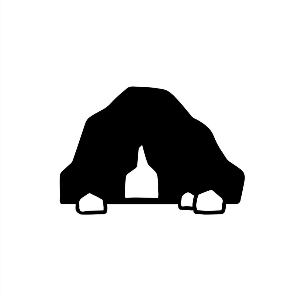 Cave icon. Stone shelter. Entrance to the mountain dungeon. Black silhouette vector