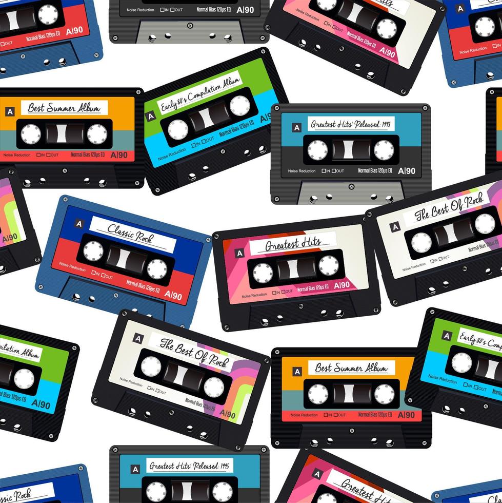 Old colorful  audio cassettes seamless background vector