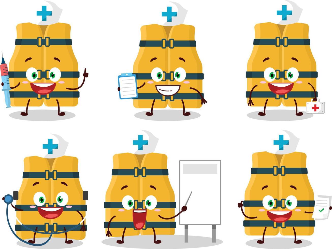 médico profesión emoticon con vida chaleco dibujos animados personaje vector