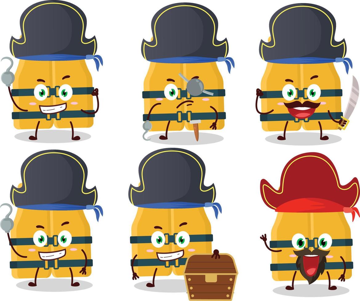 dibujos animados personaje de vida chaleco con varios piratas emoticones vector