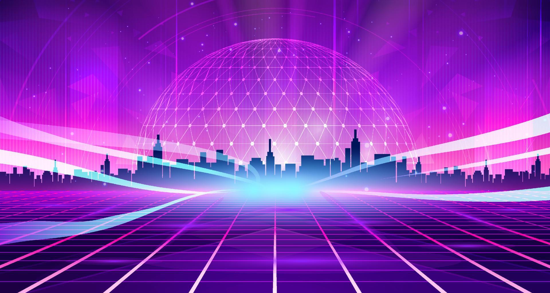 Digital technology metaverse neon blue pink purple background, cyber
