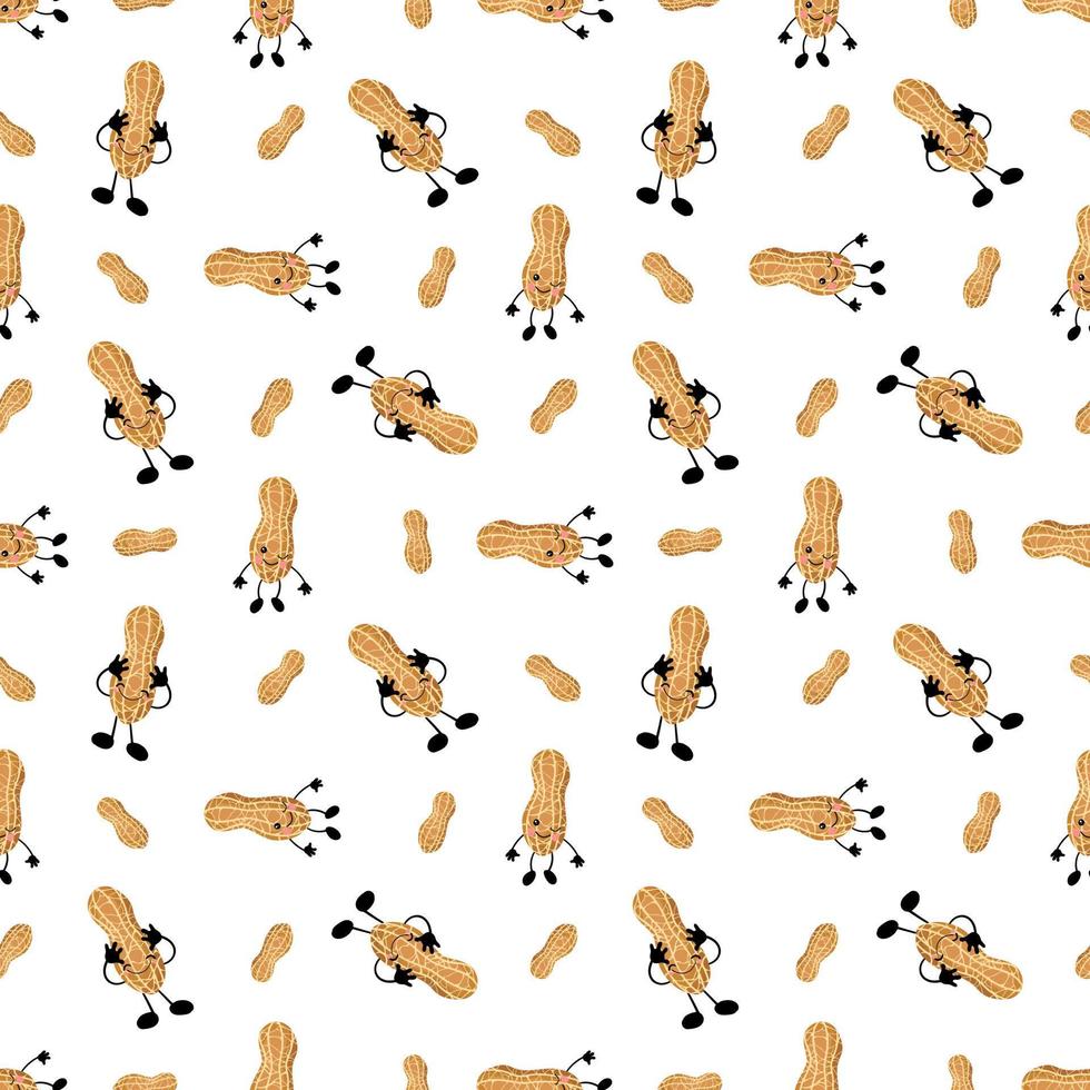 Peanuts seamless pattern. Kawaii peanut characters. vector