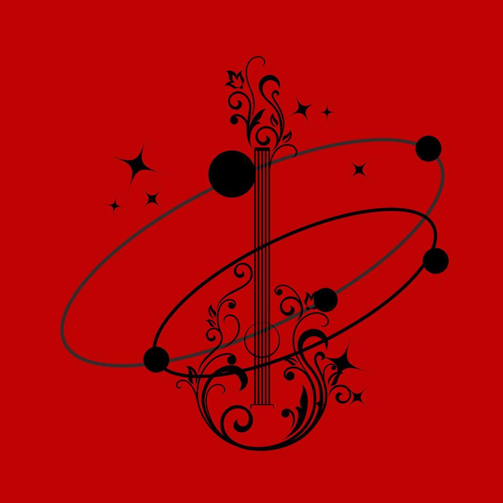 guitarra logo vector diseño ilustración, galaxia thema