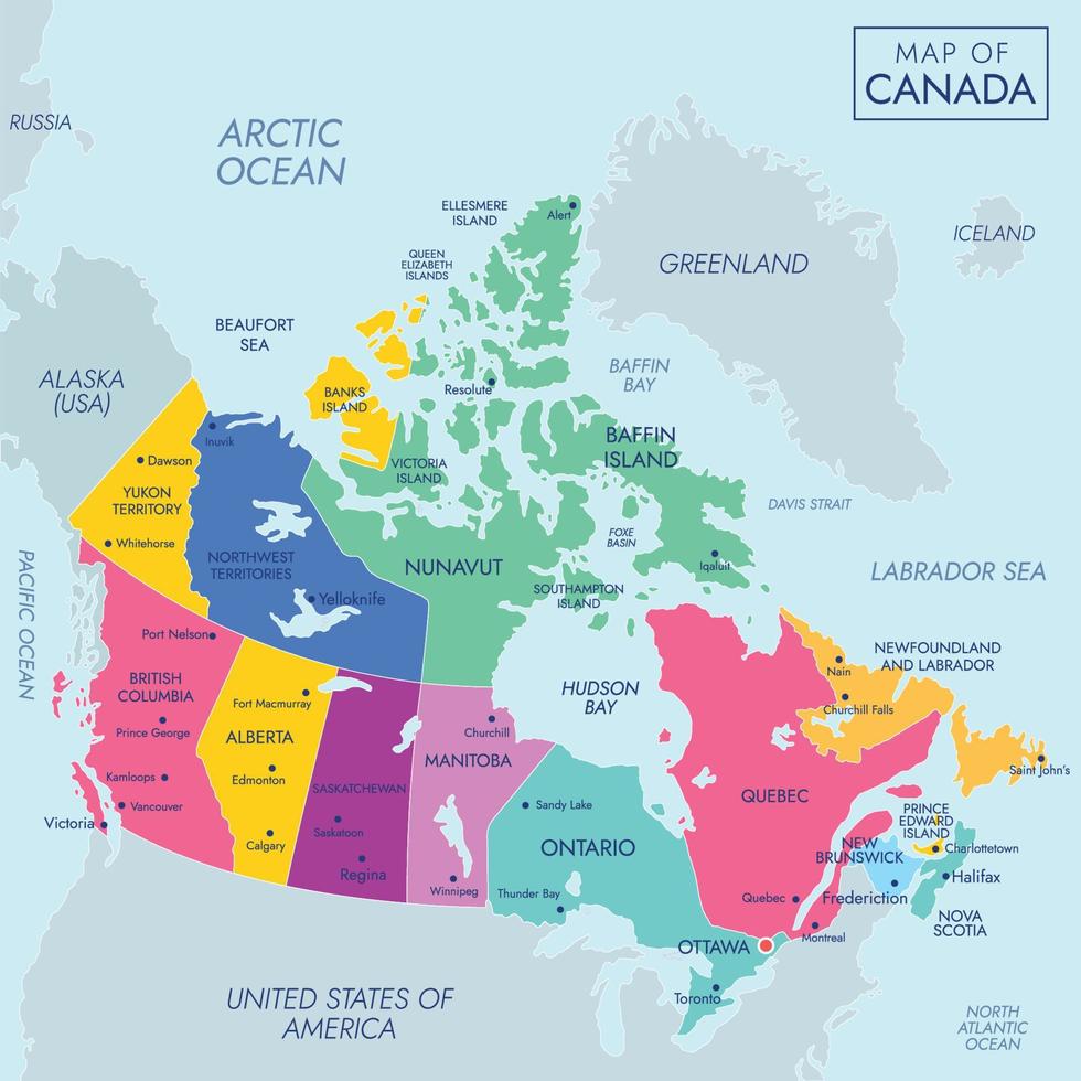 Map of Canada With Regions Name vector