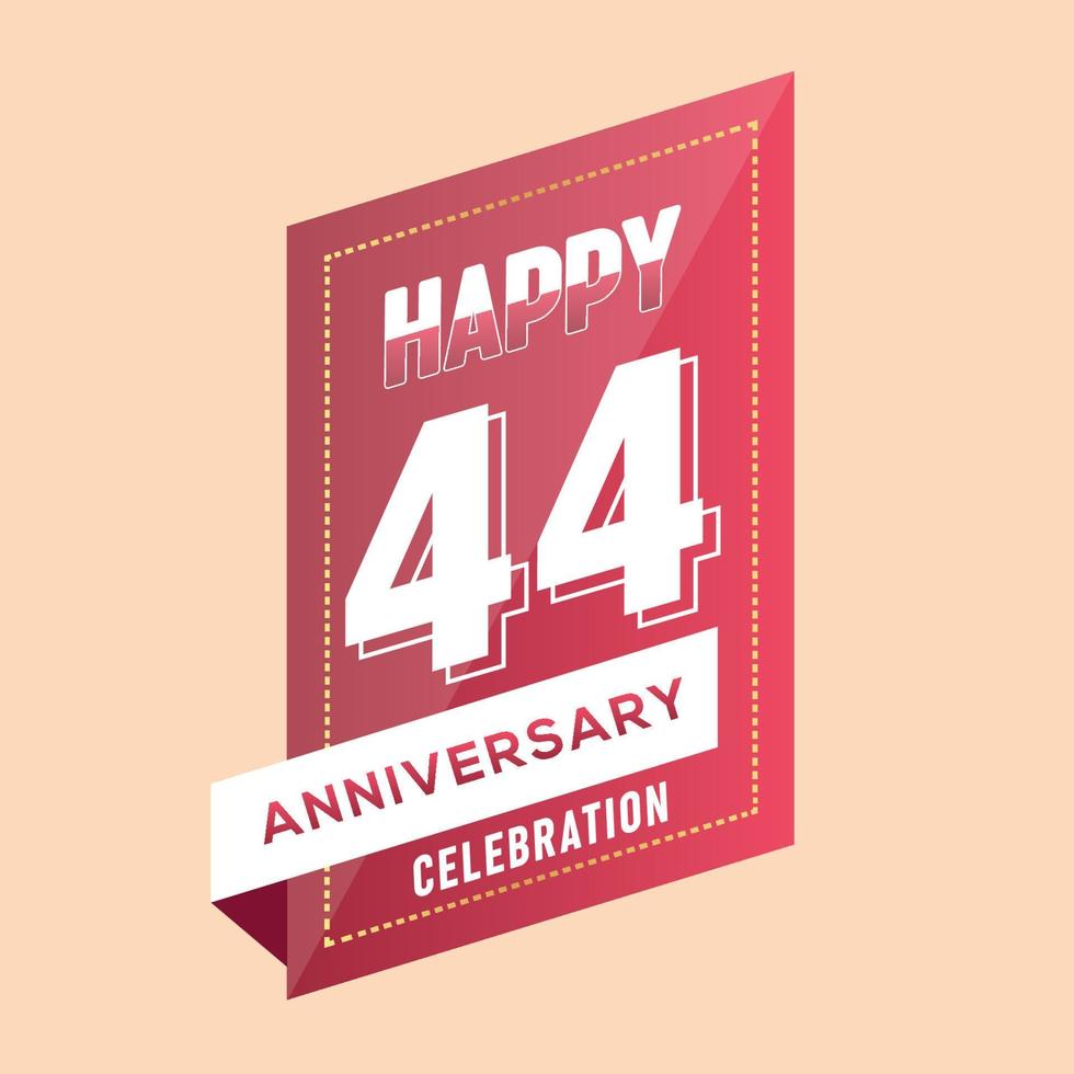 44th anniversary celebration vector pink 3d design on brown background abstract illustration