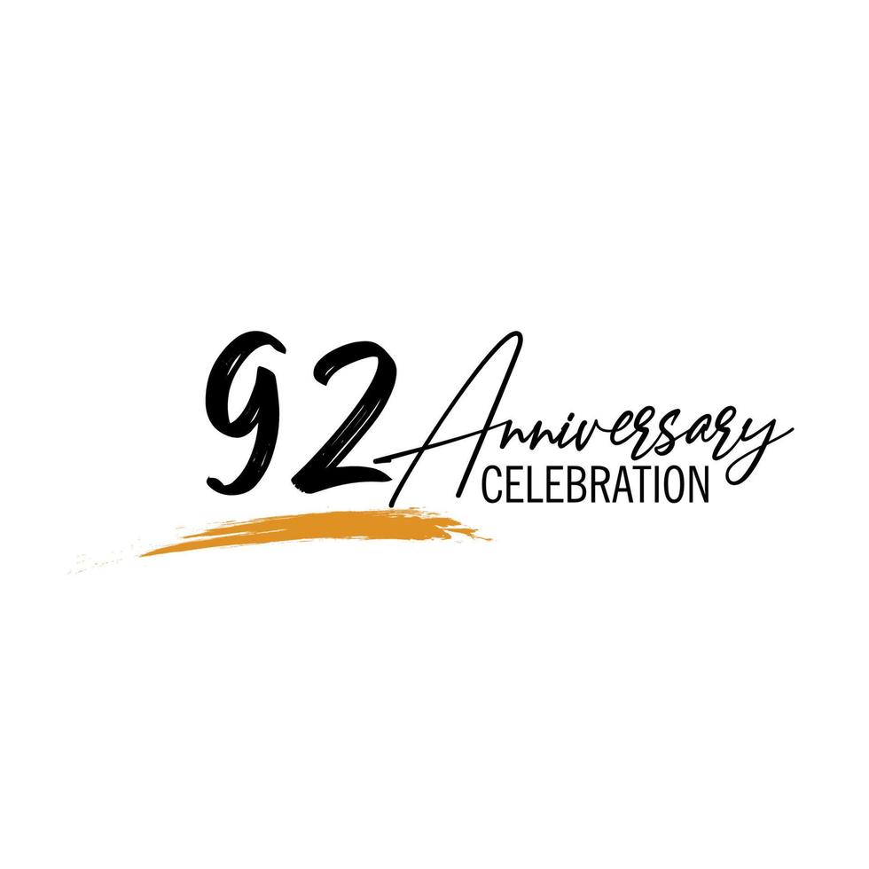 92 year anniversary celebration logo design with black color isolated font and yellow color on white background vector
