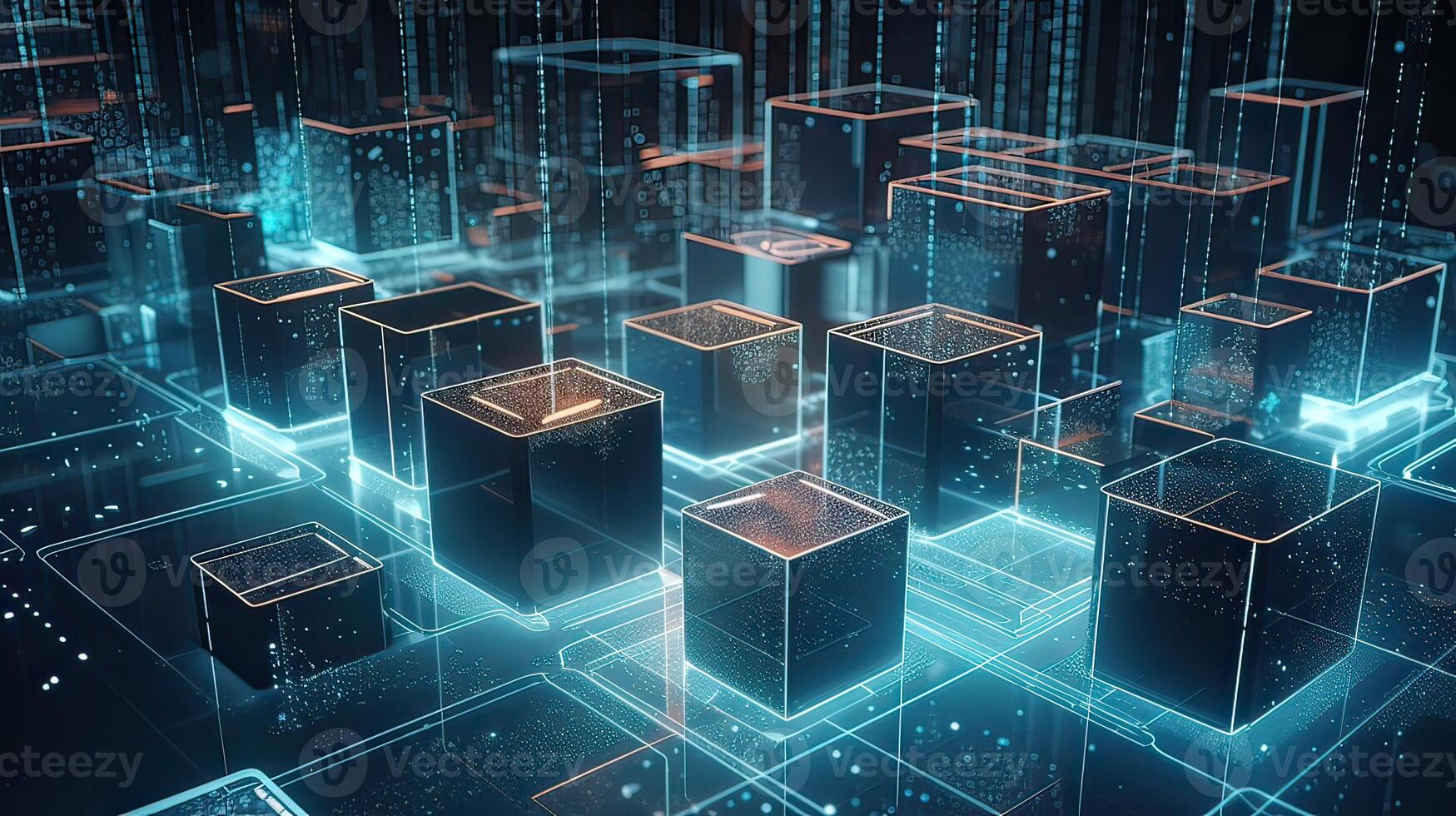 Futuristic technology for processing information analysis and sorting big data, two big databases, sharing and structuring information in digital space, . photo