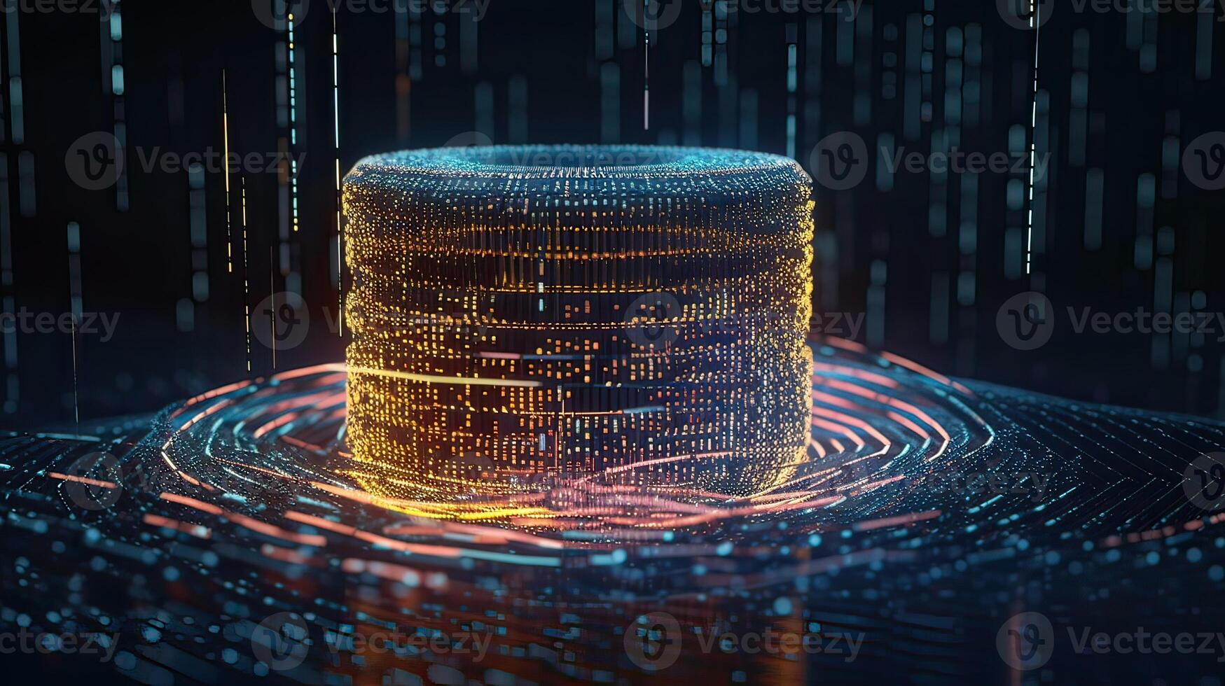 Futuristic technology for processing information analysis and sorting big data, two big databases, sharing and structuring information in digital space, . photo