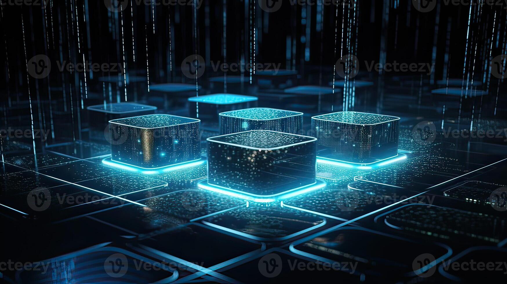 Futuristic technology for processing information analysis and sorting big data, two big databases, sharing and structuring information in digital space, . photo