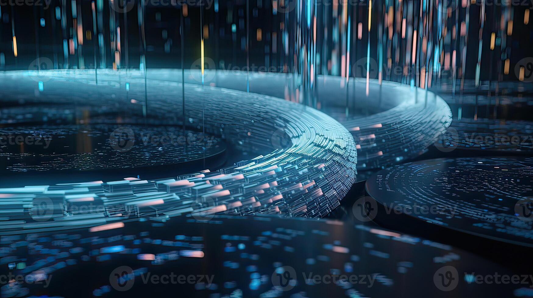 Futuristic technology for processing information analysis and sorting big data, two big databases, sharing and structuring information in digital space, . photo