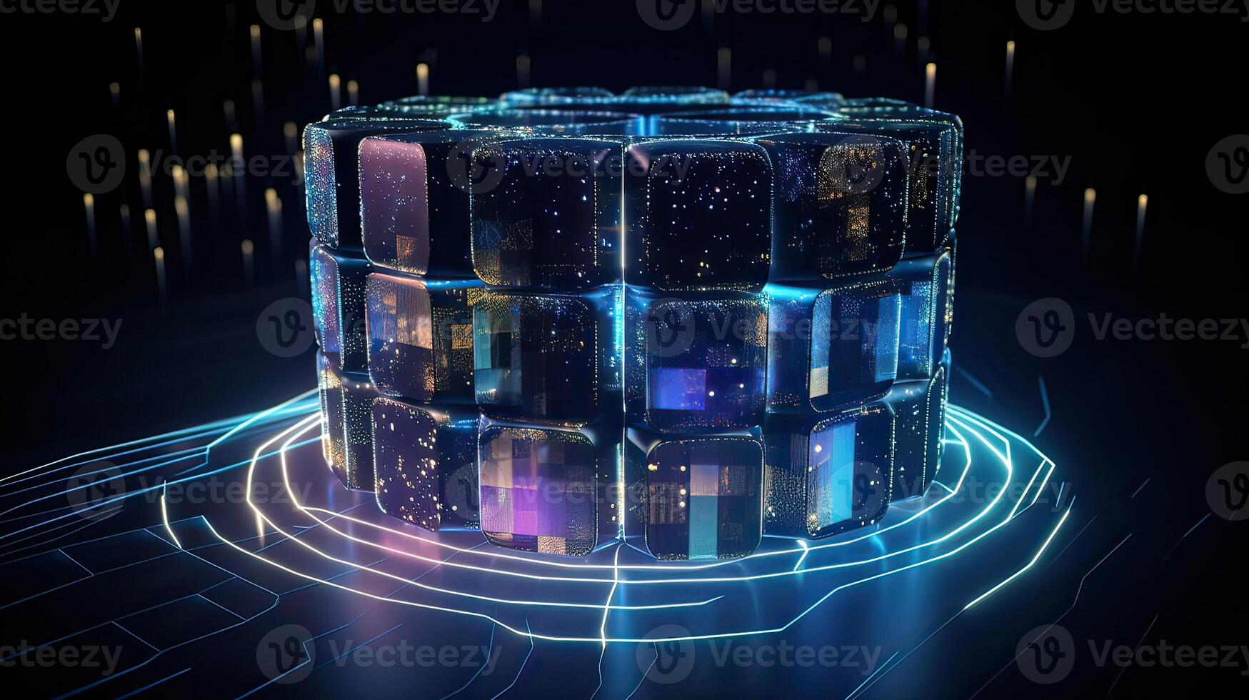 Futuristic technology for processing information analysis and sorting big data, two big databases, sharing and structuring information in digital space, . photo