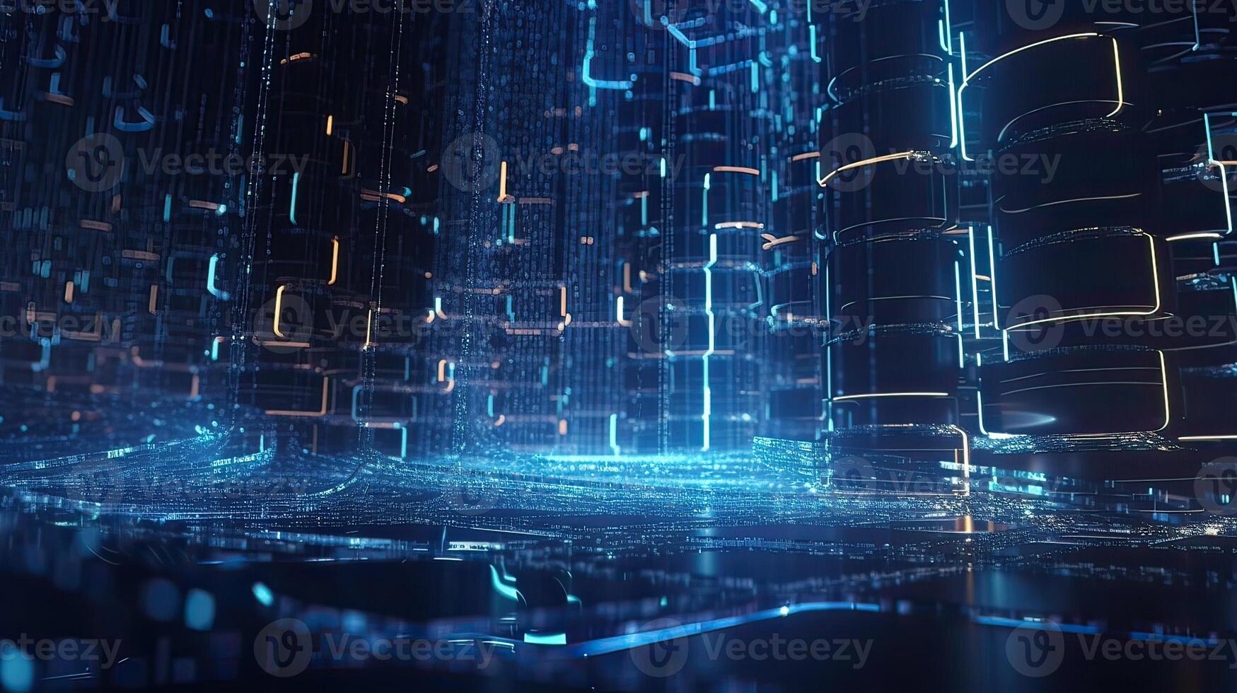 Futuristic technology for processing information analysis and sorting big data, two big databases, sharing and structuring information in digital space, . photo