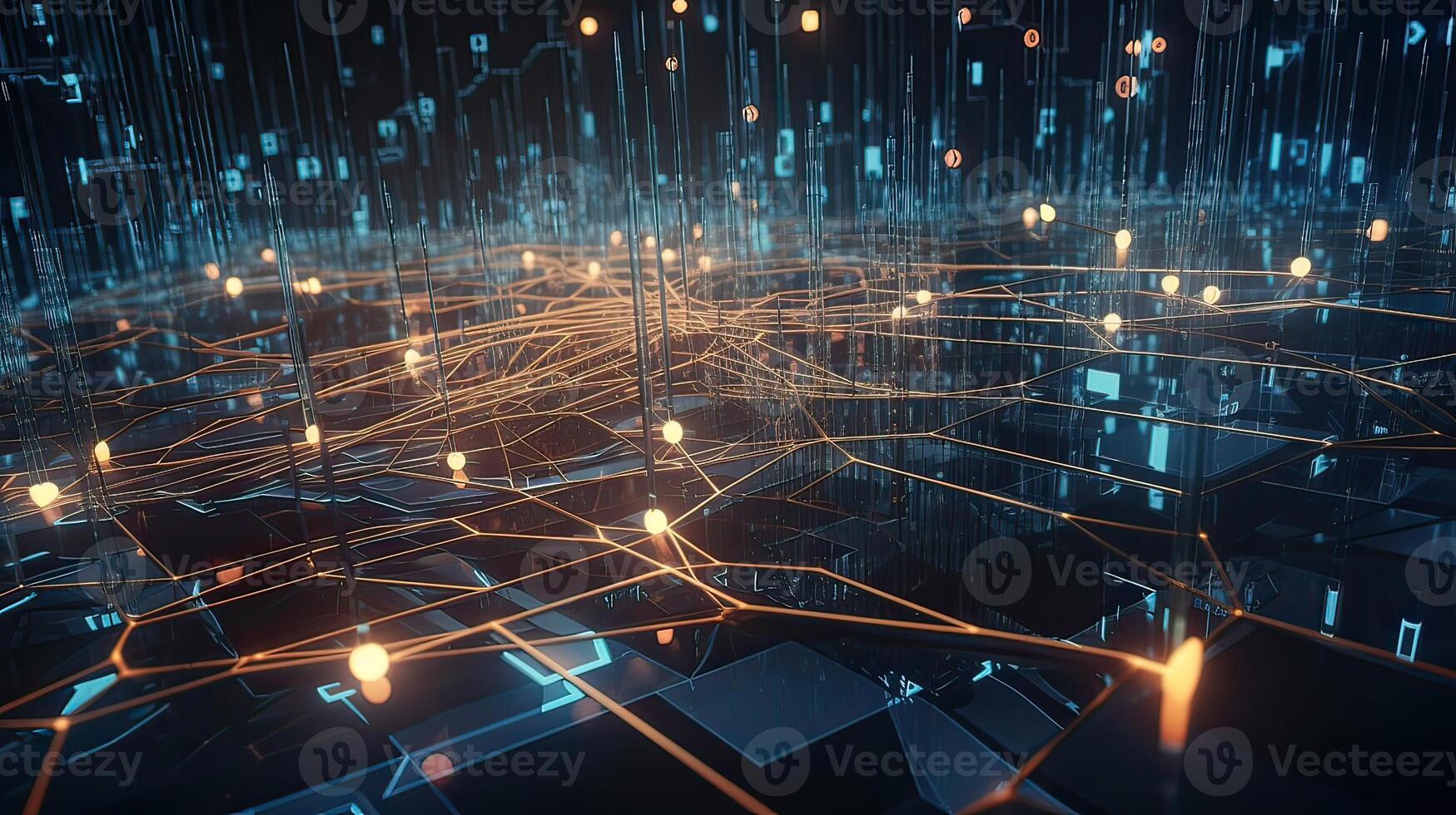 Futuristic technology for processing information analysis and sorting big data, two big databases, sharing and structuring information in digital space, . photo