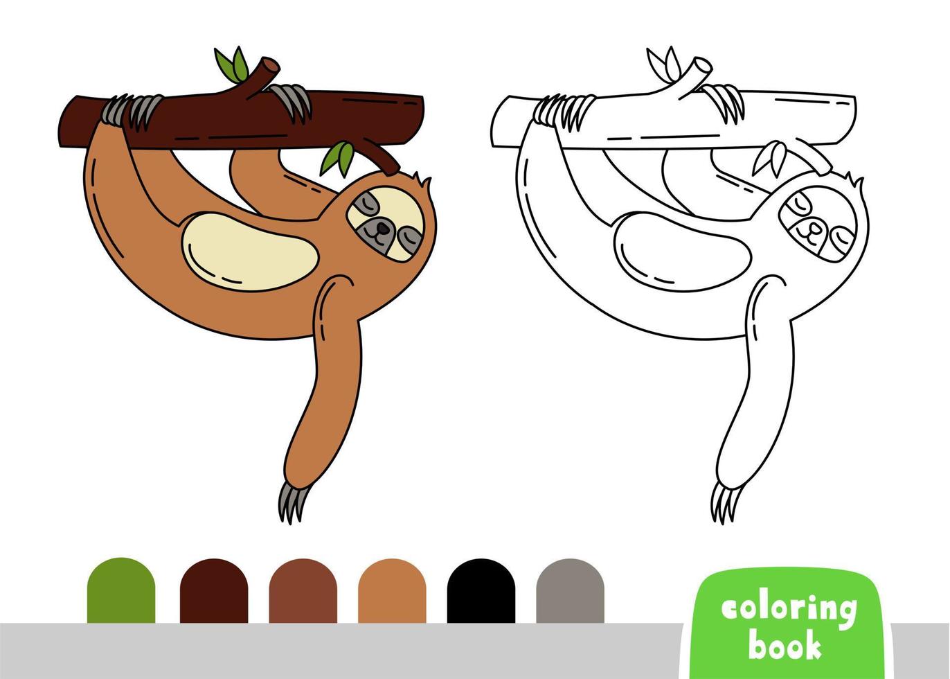 Coloring Book for Kids Sloth Page for Books Magazines Vector Illustration Template