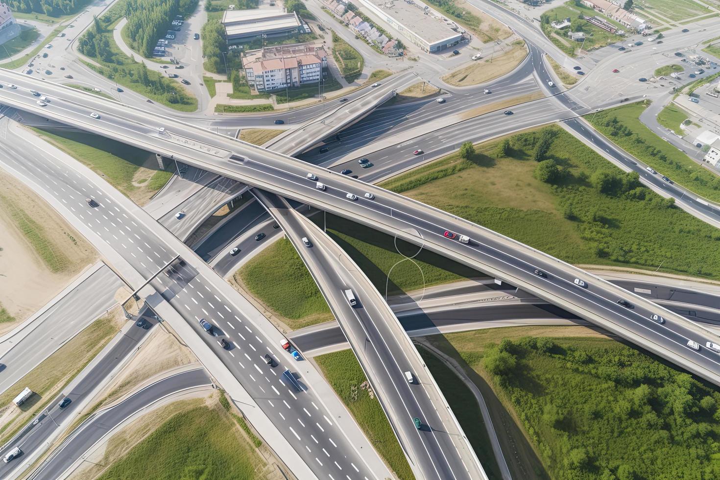 Highway junction from aerial view photo