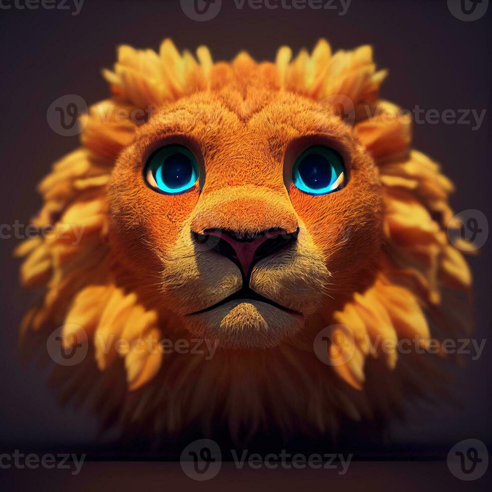 Cartoon lion head. AI render photo