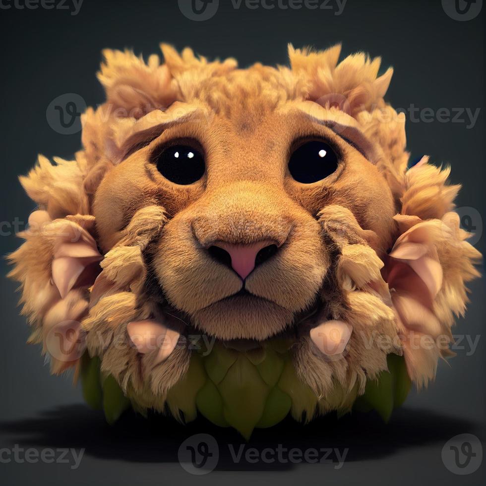 Cartoon lion head. AI render photo