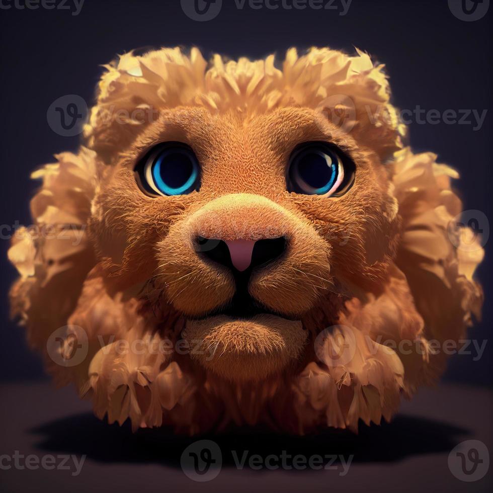 Cartoon lion head. AI render photo