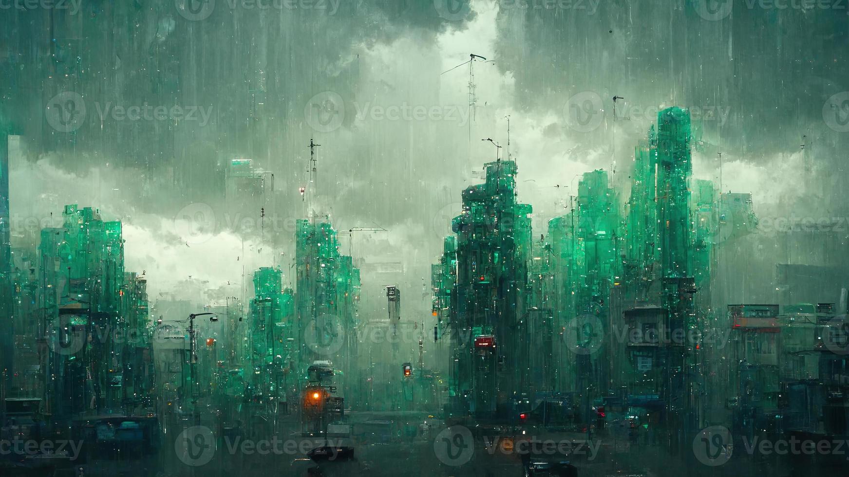 Matrix City. Background. AI render. photo