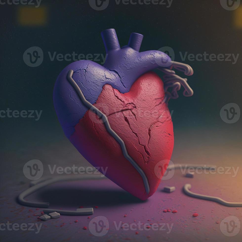 Plastic heart postcard. AI render photo