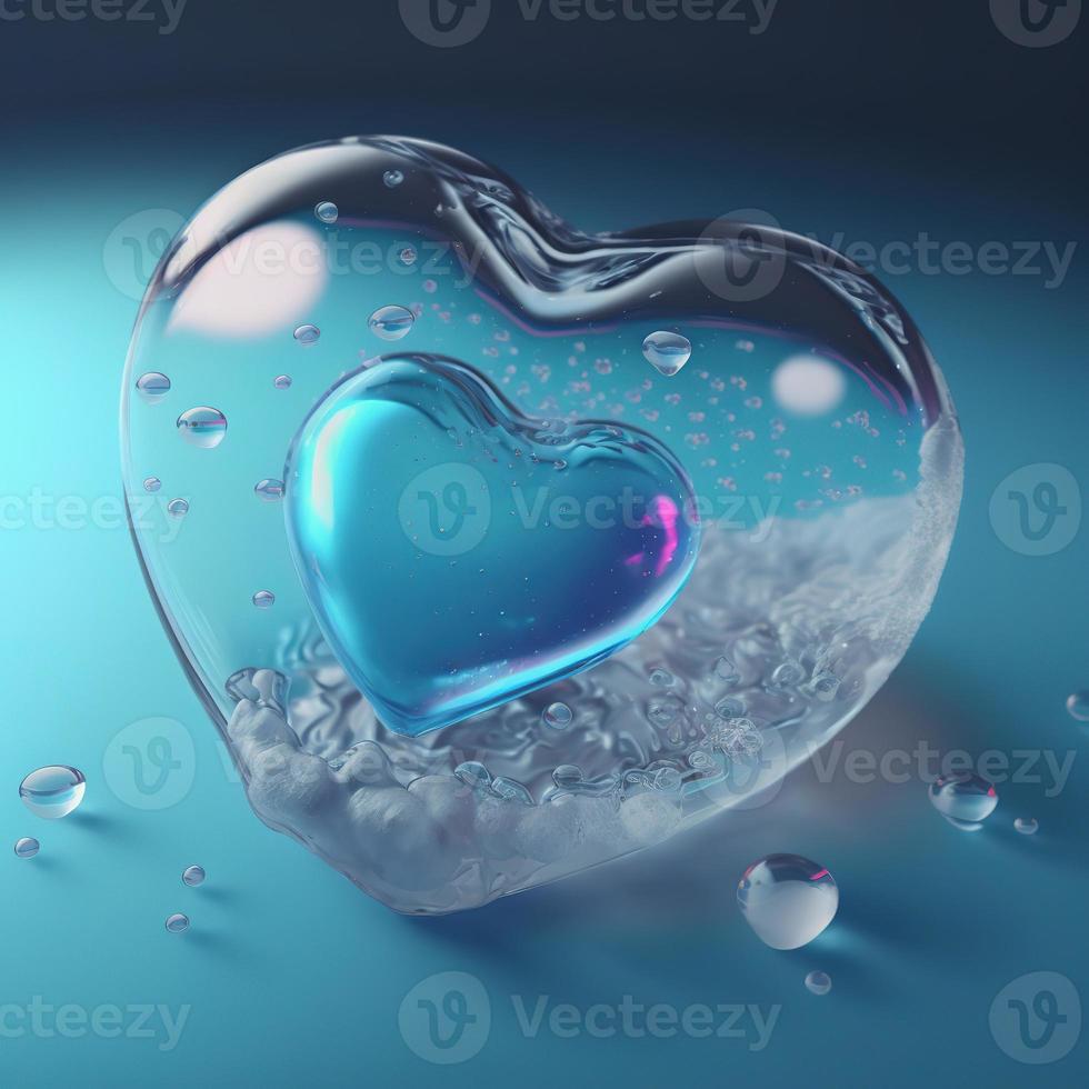 Water heart postcard. AI render. photo