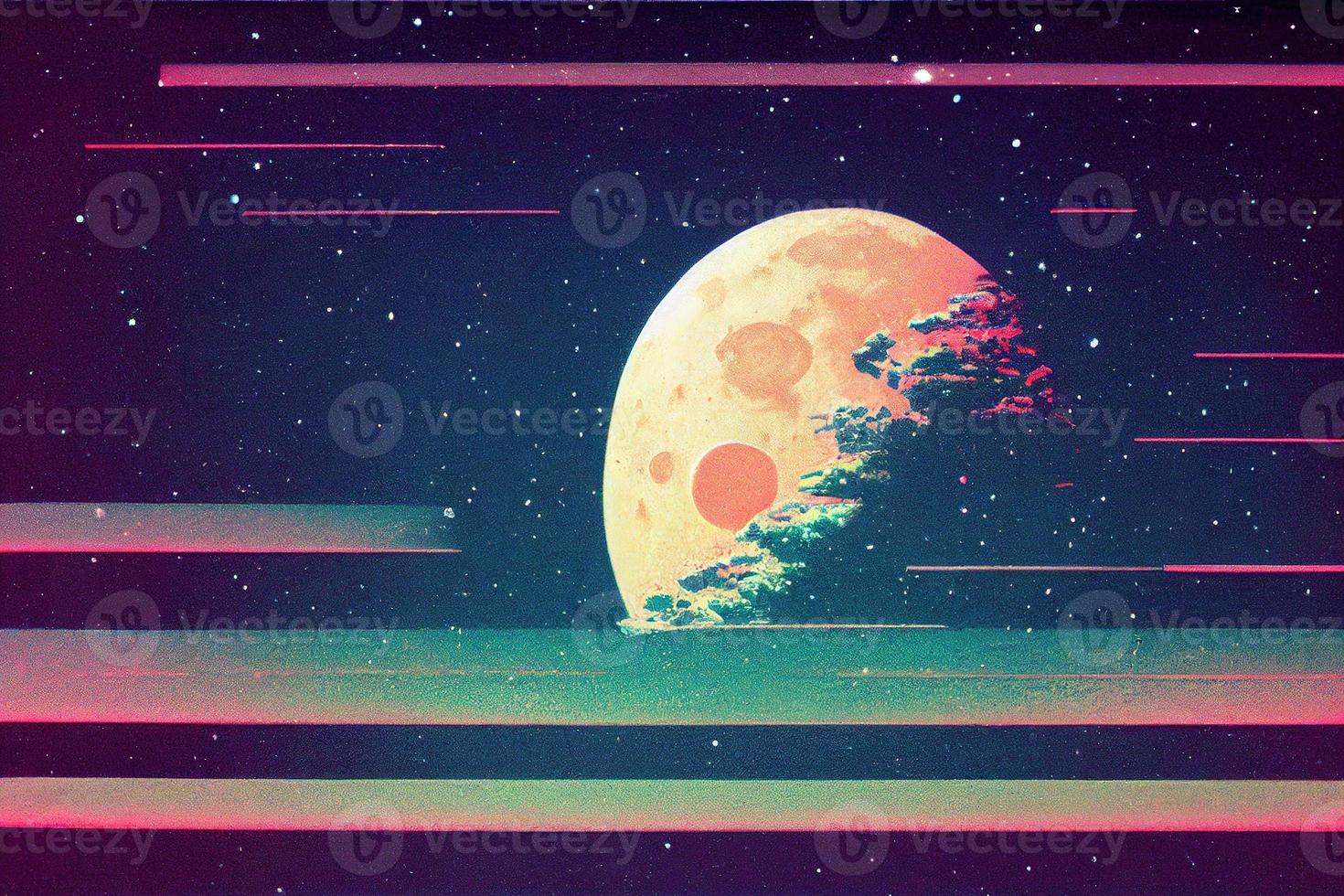 Moon in 80s style. AI render photo