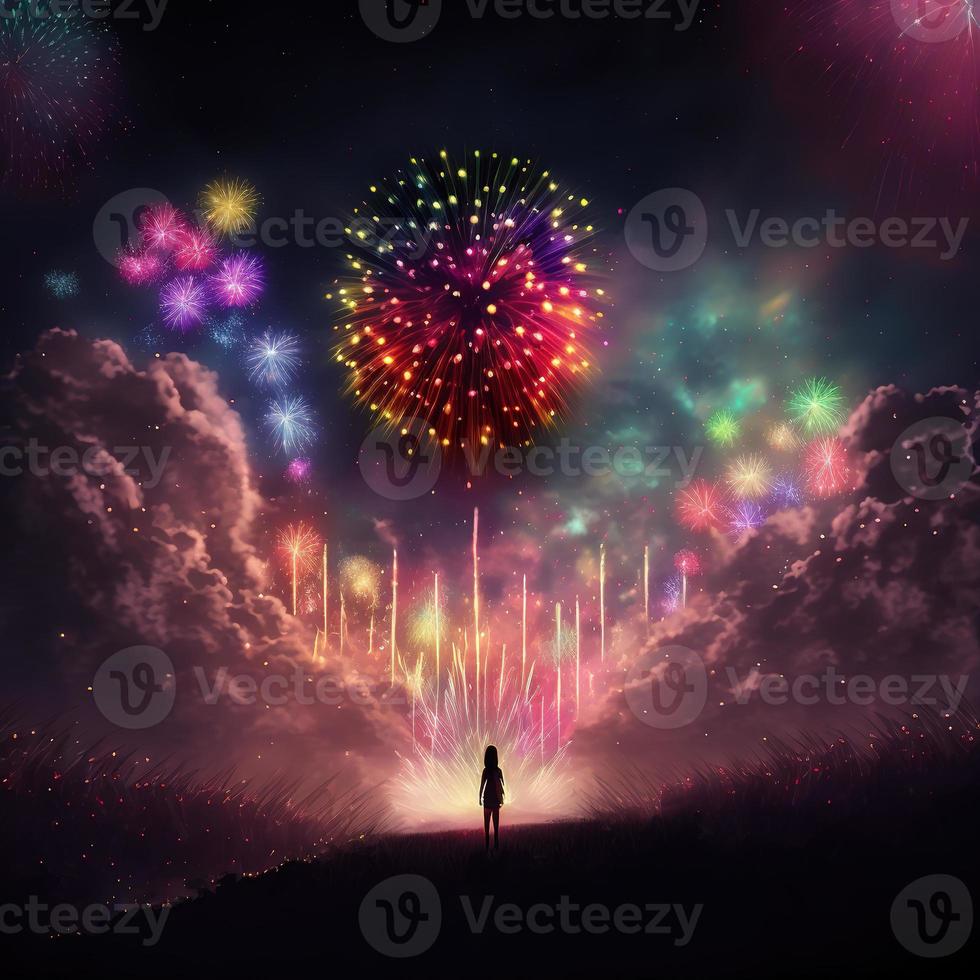 Beautiful festive fireworks. AI render. photo