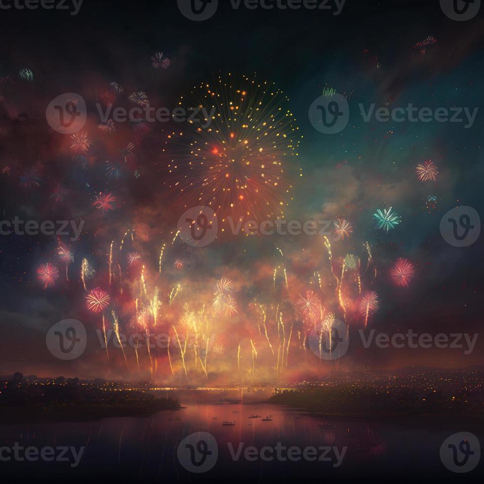 Beautiful festive fireworks. AI render. photo