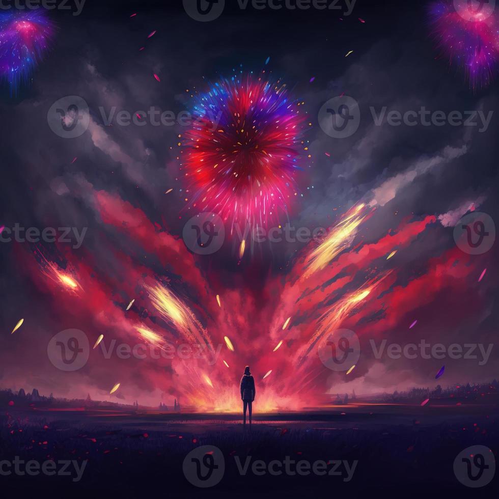 Beautiful festive fireworks. AI render. photo