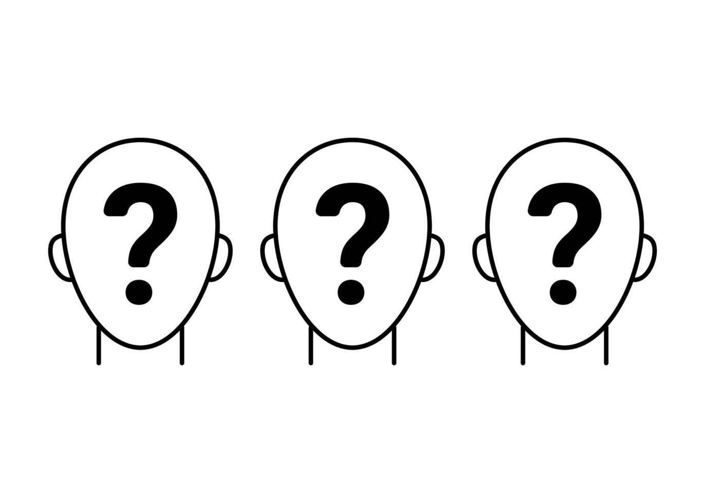 Anonymous set, head with sign question, line icon. Who person concept, search suitable candidate, invisible man. Vector illustration